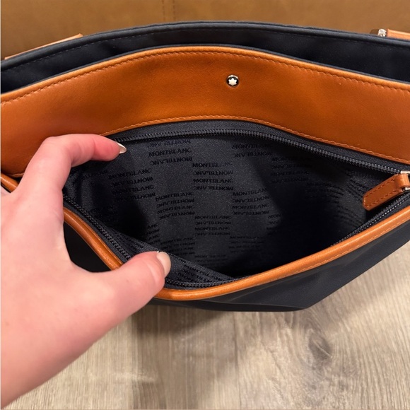 MONTBLANC Navy Blue Canvas & Brown Leather Sartorial Jet Reporter Crossbody Bag - Picture 6 of 16